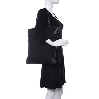 Burberry Canvas Calfskin Crest Embossed Flat Tote Black 2 of 9