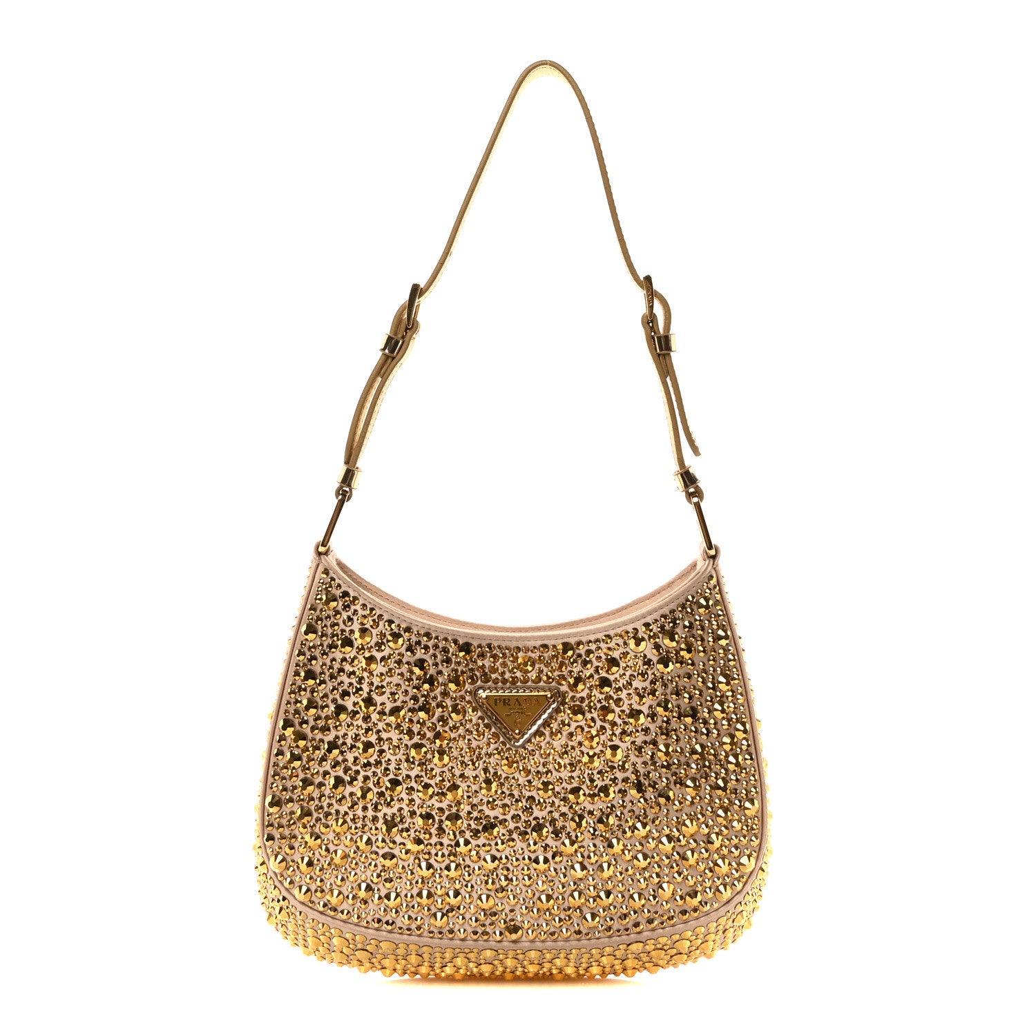 Prada Satin Crystal Cleo Adjustable Strap Shoulder Bag Platino 1 of 9