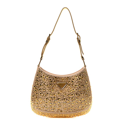 Prada Satin Crystal Cleo Adjustable Strap Shoulder Bag Platino 1 of 9