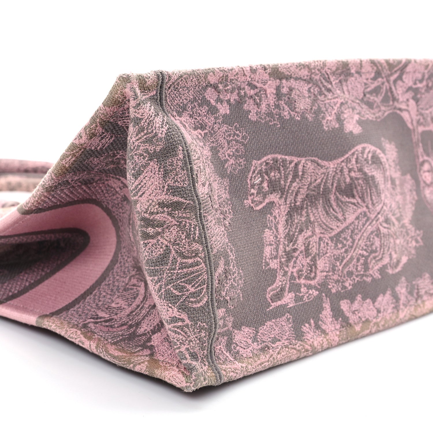 Christian Dior Canvas Embroidered Medium Dioriviera Toile De Jouy Book Tote Pink Grey 9 of 10