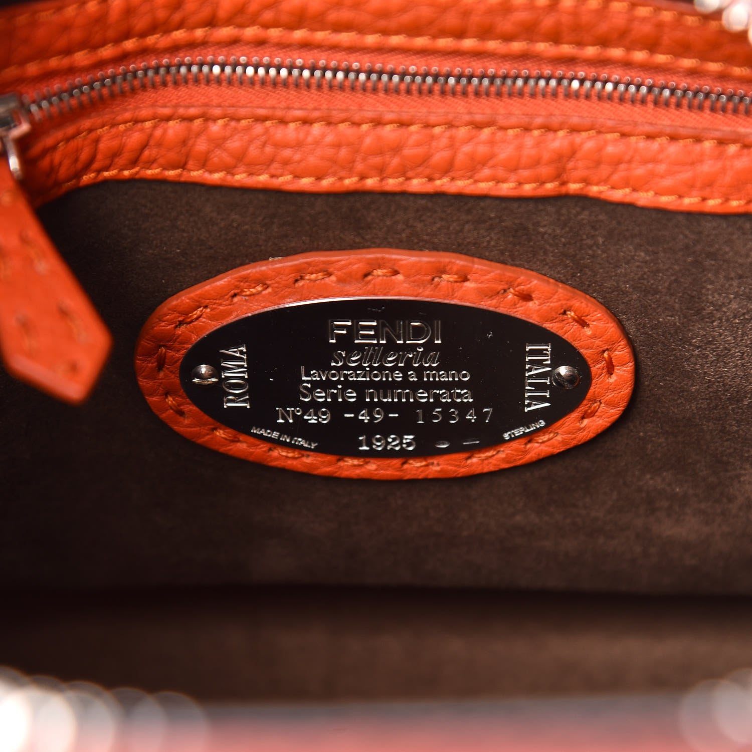 Fendi Calfskin Romano Selleria Lei Boston Tote Dark Orange 8 of 9