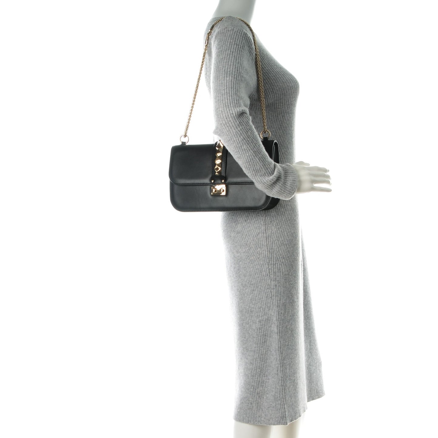 Vitello Medium Glam Lock Rockstud Flap Black