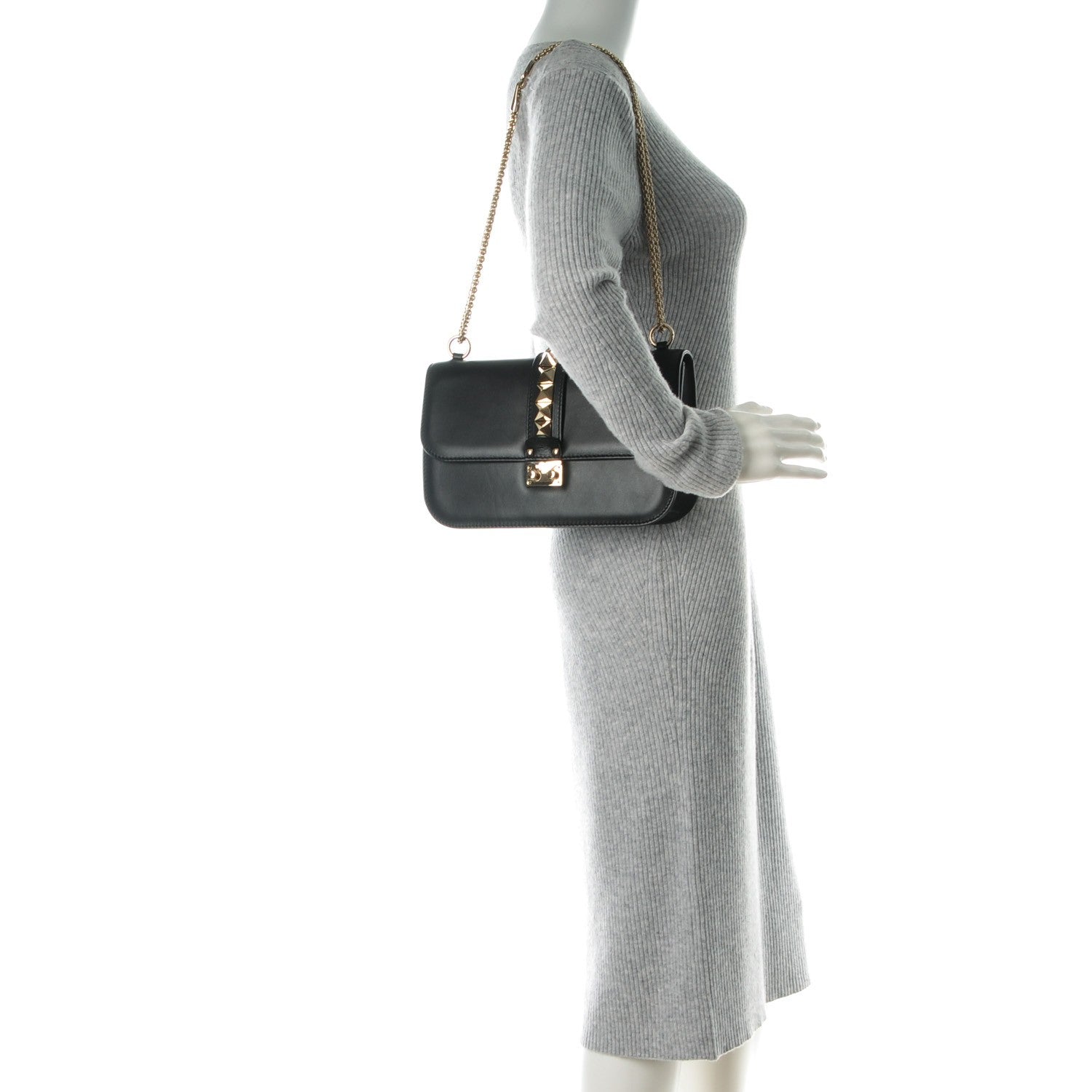 Valentino Garavani Vitello Medium Glam Lock Rockstud Flap Black 2 of 7