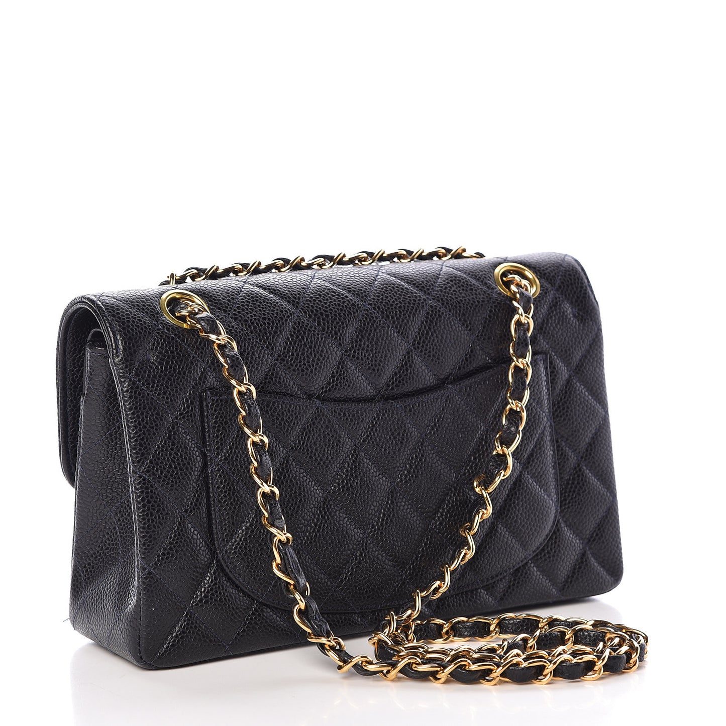 Caviar Quilted Small Double Flap Navy