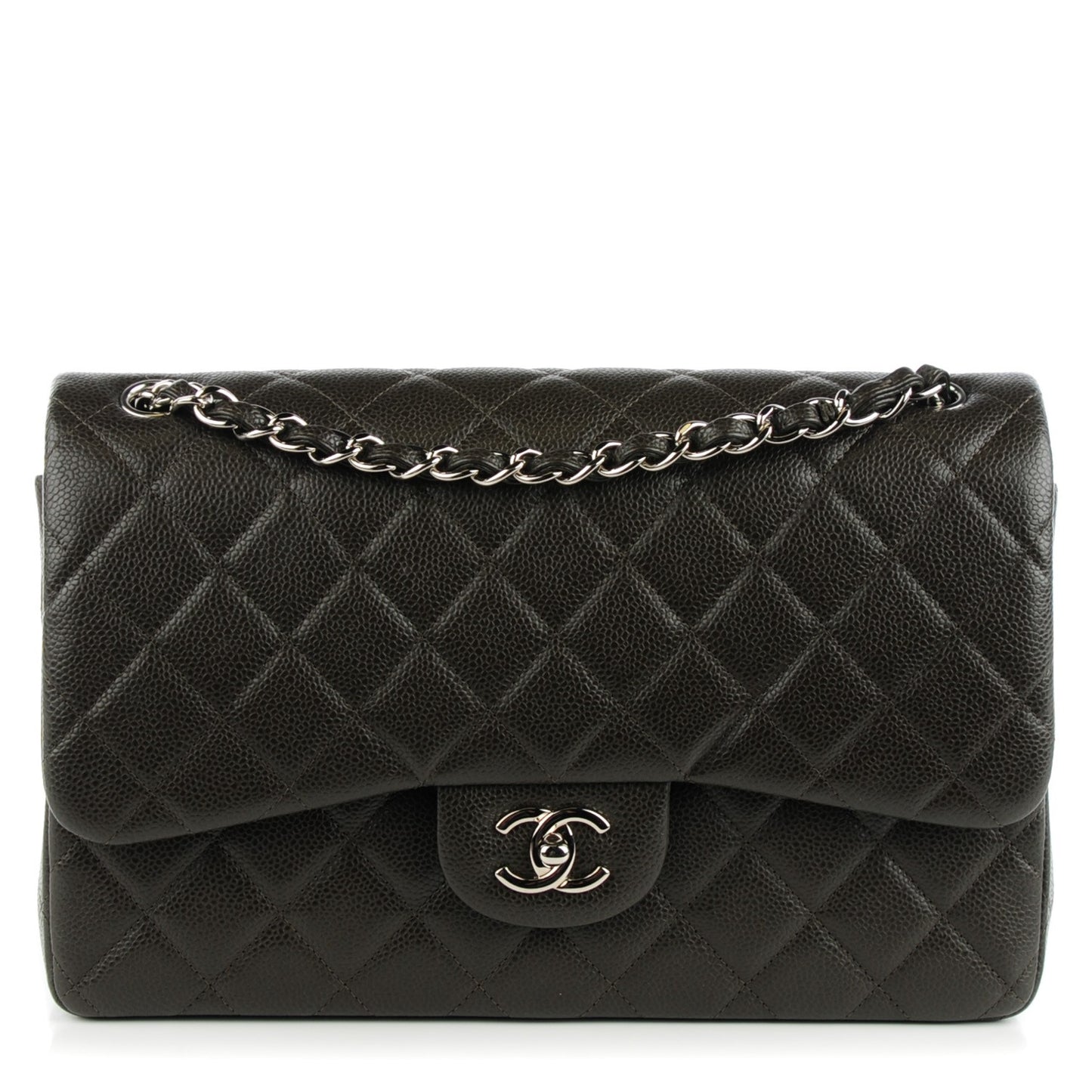 Caviar Quilted Jumbo Double Flap Dark Brown