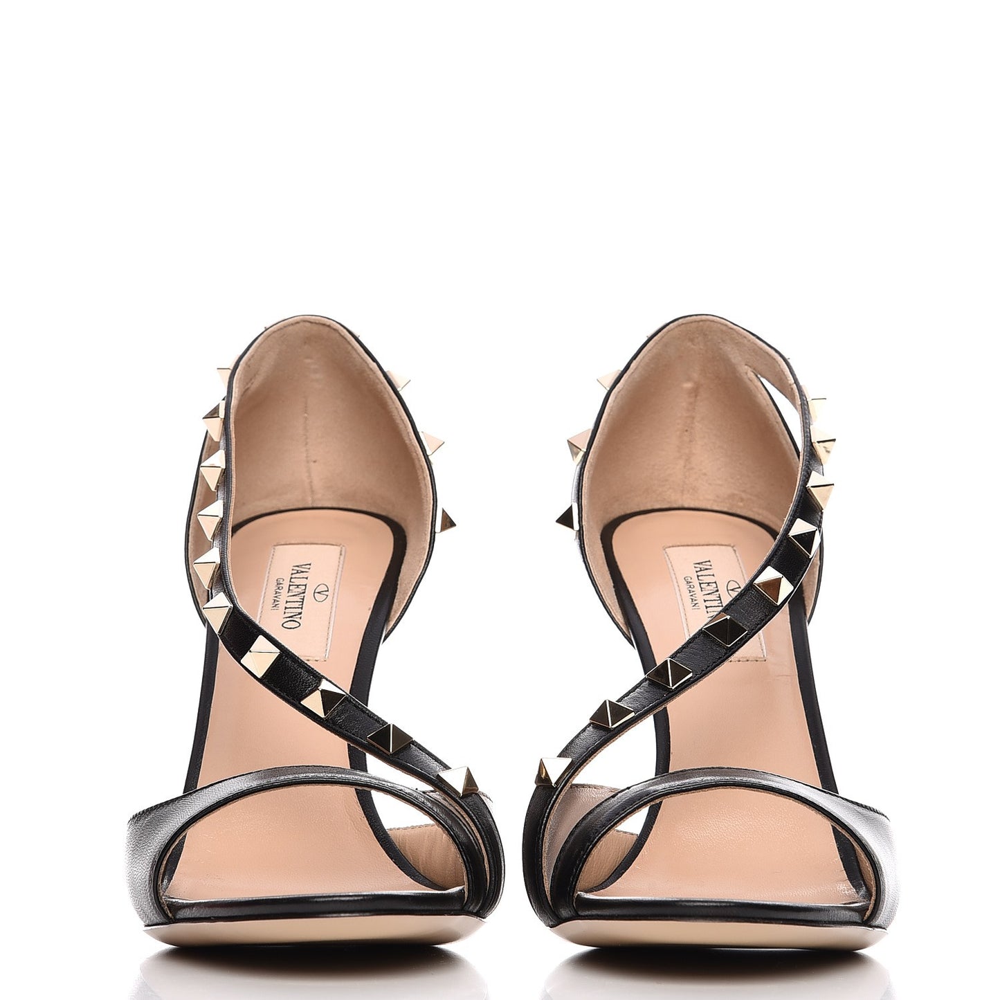 Nappa Rockstud Peep Toe Cross Strap D'Orsay 105mm Pumps 36.5 Black