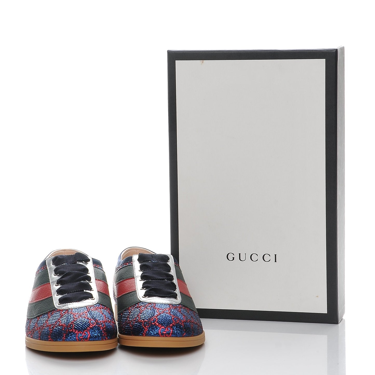 Lurex Calfskin Web GG Monogram Womens Falacer Sneakers 41 Iridescent Blue Iridescent Red Silver