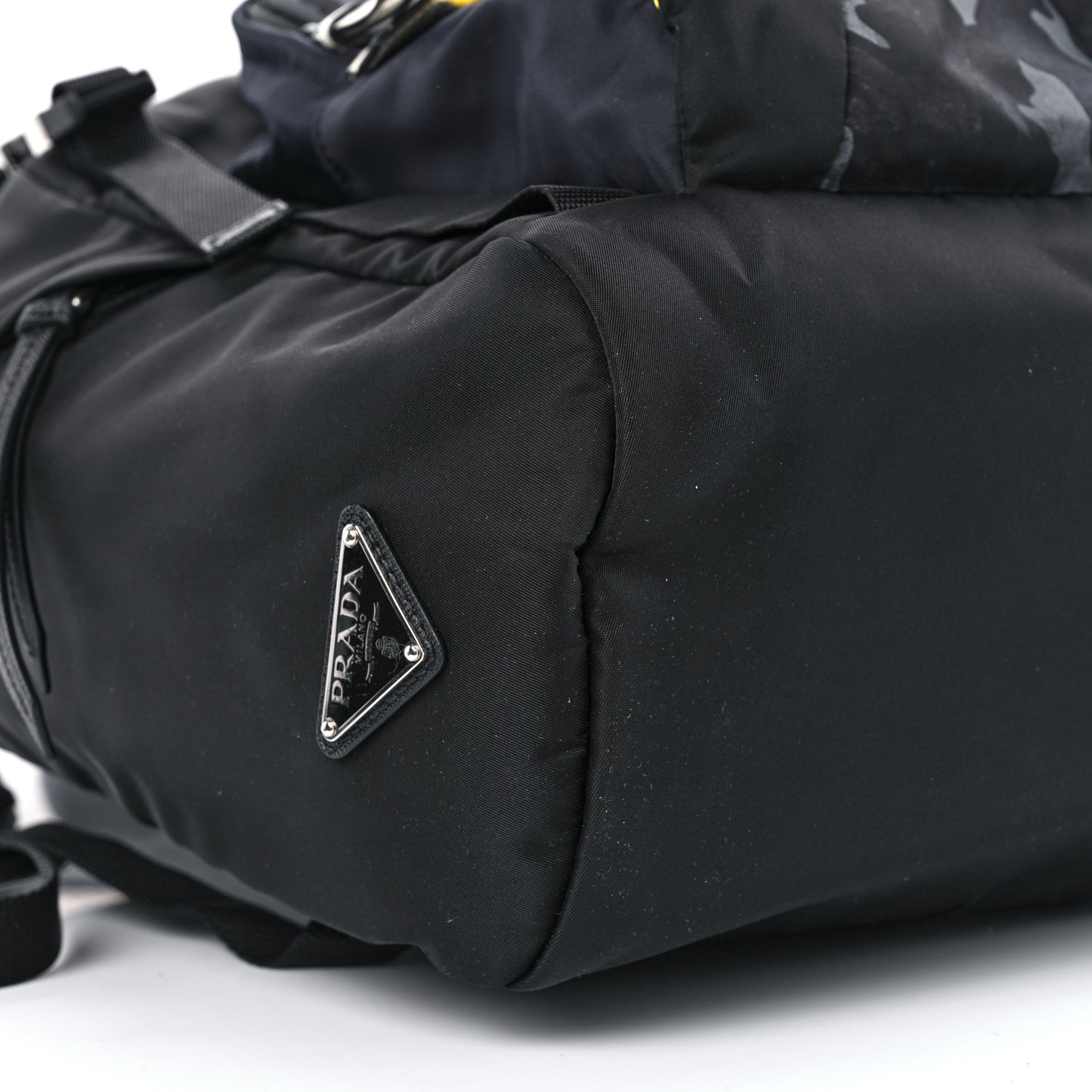 Re-Nylon Saffiano Camouflage Print Logo Double Buckle Backpack Blue