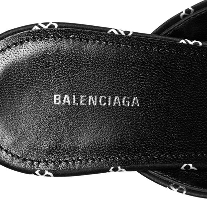 Balenciaga Crepe Satin BB Printed Knife Pointed Toe 40mm Mules 40 Black White 7 of 8