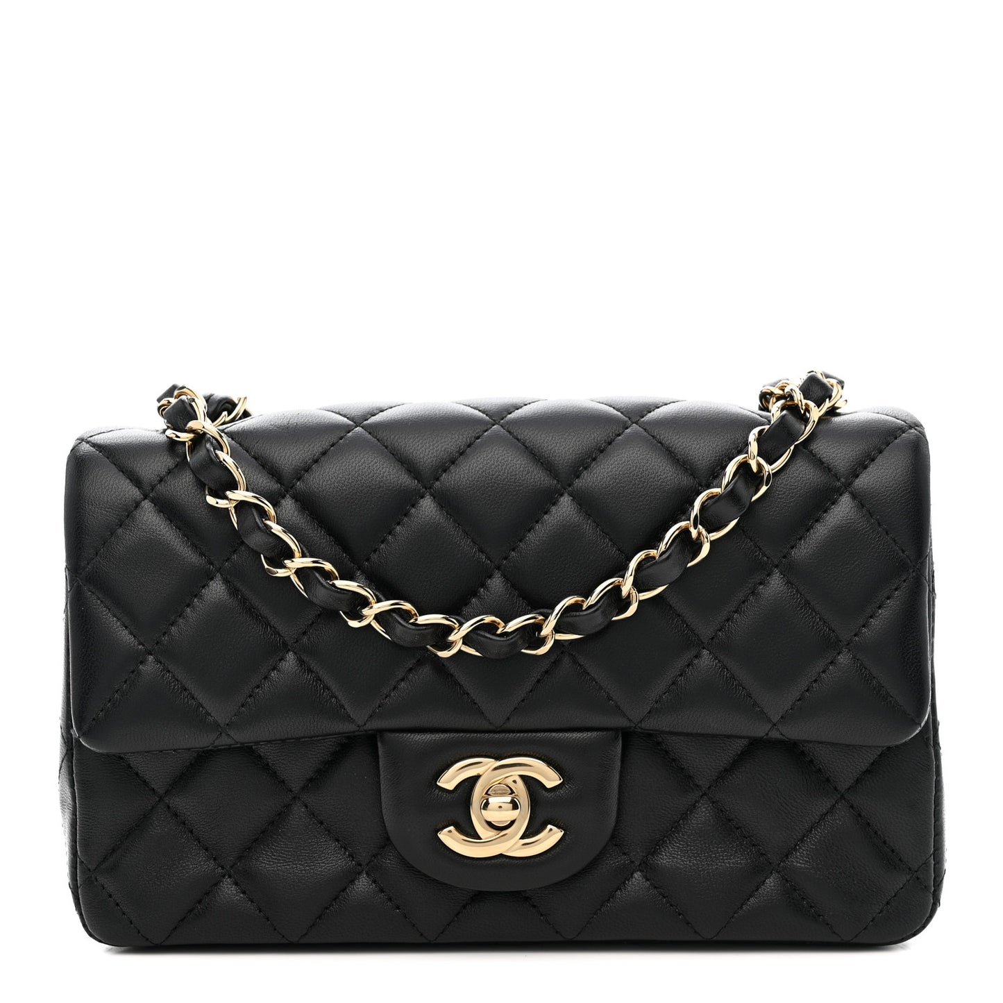 Lambskin Quilted Mini Rectangular Flap Black