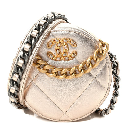 Chanel Metallic Lambskin Quilted Chanel 19 Round Clutch With Chain Gold 1 of 9