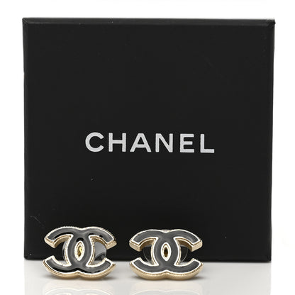 Chanel Metal Enamel CC Earrings Black Gold 5 of 5