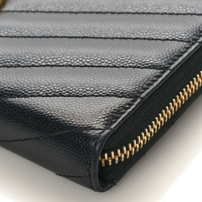 Saint Laurent Grain De Poudre Matelasse Chevron Monogram Small Zip Around Wallet Black 8 of 8