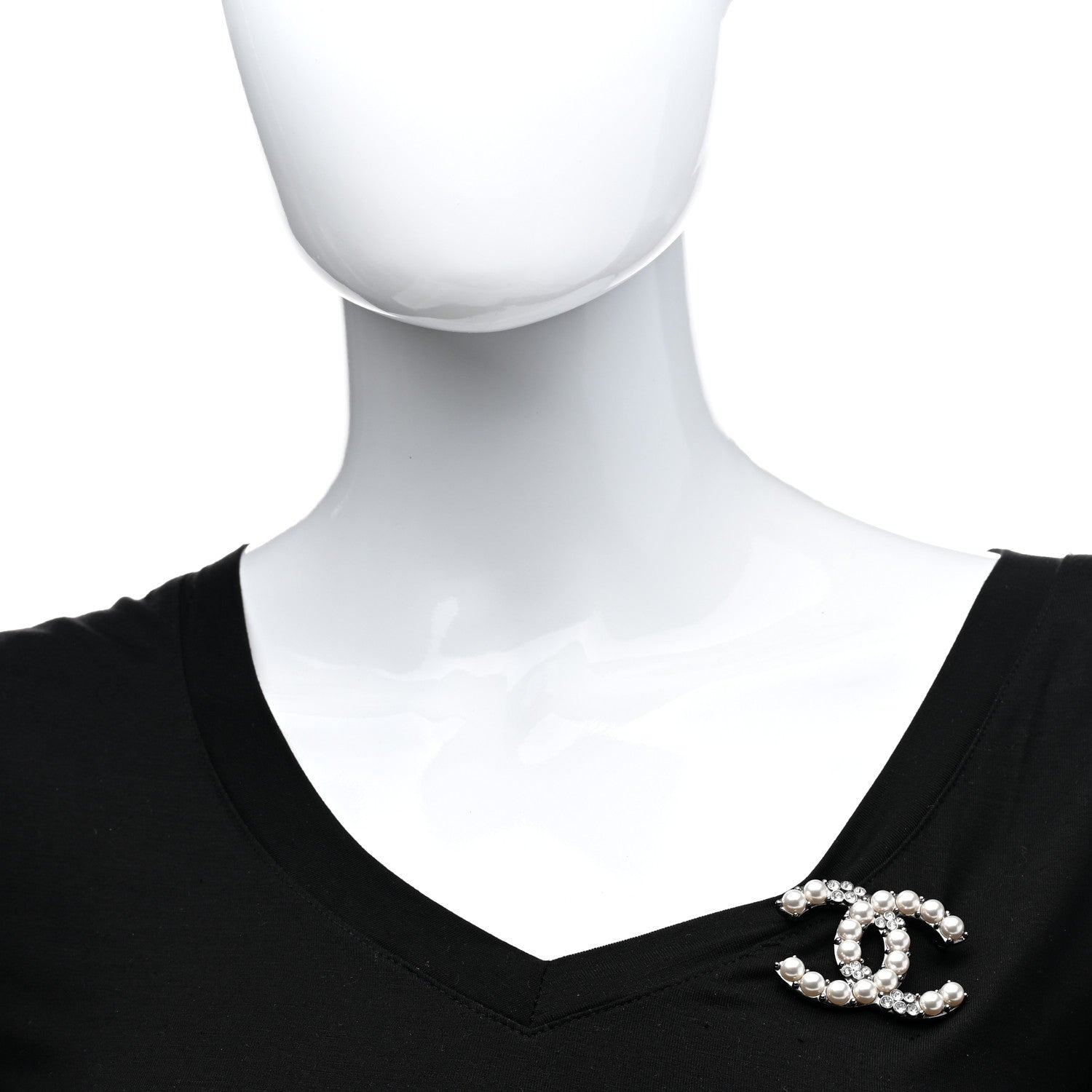 Chanel Pearl Crystal CC Brooch Ruthenium 2 of 4