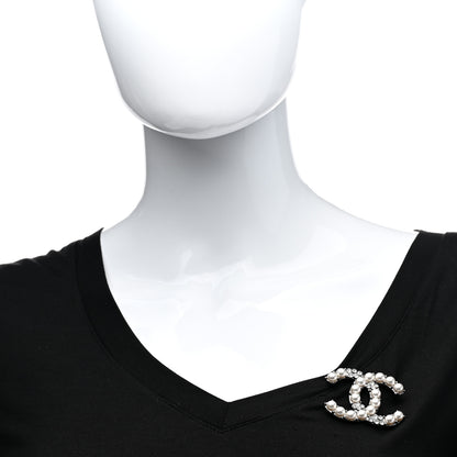 Chanel Pearl Crystal CC Brooch Ruthenium 2 of 4