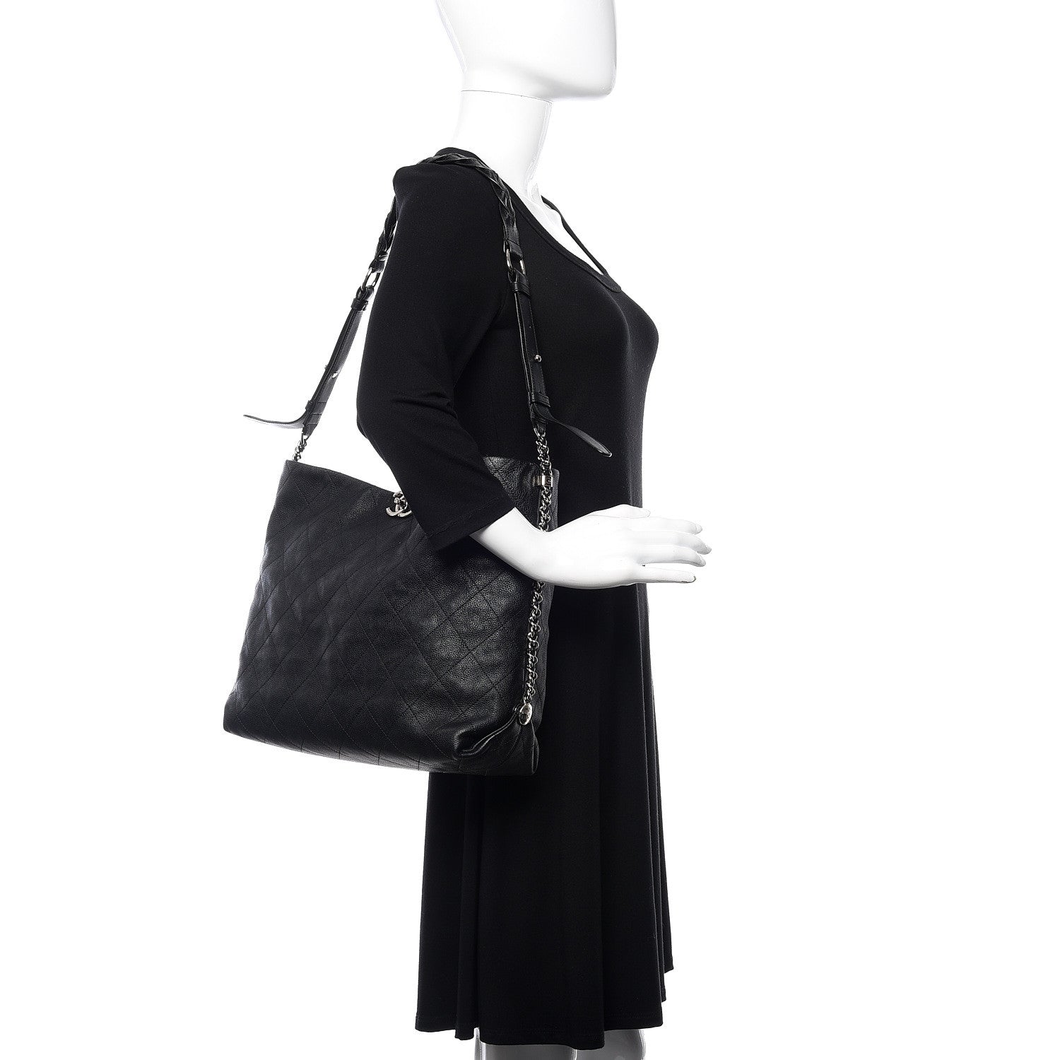 Chanel Grained Calfskin Stitched Medium Braided With Style Hobo Black 1 of 11