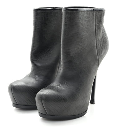 Saint Laurent Calfskin Lizard Embossed Tribtoo 105 Platform Booties 37 Black 4 of 9