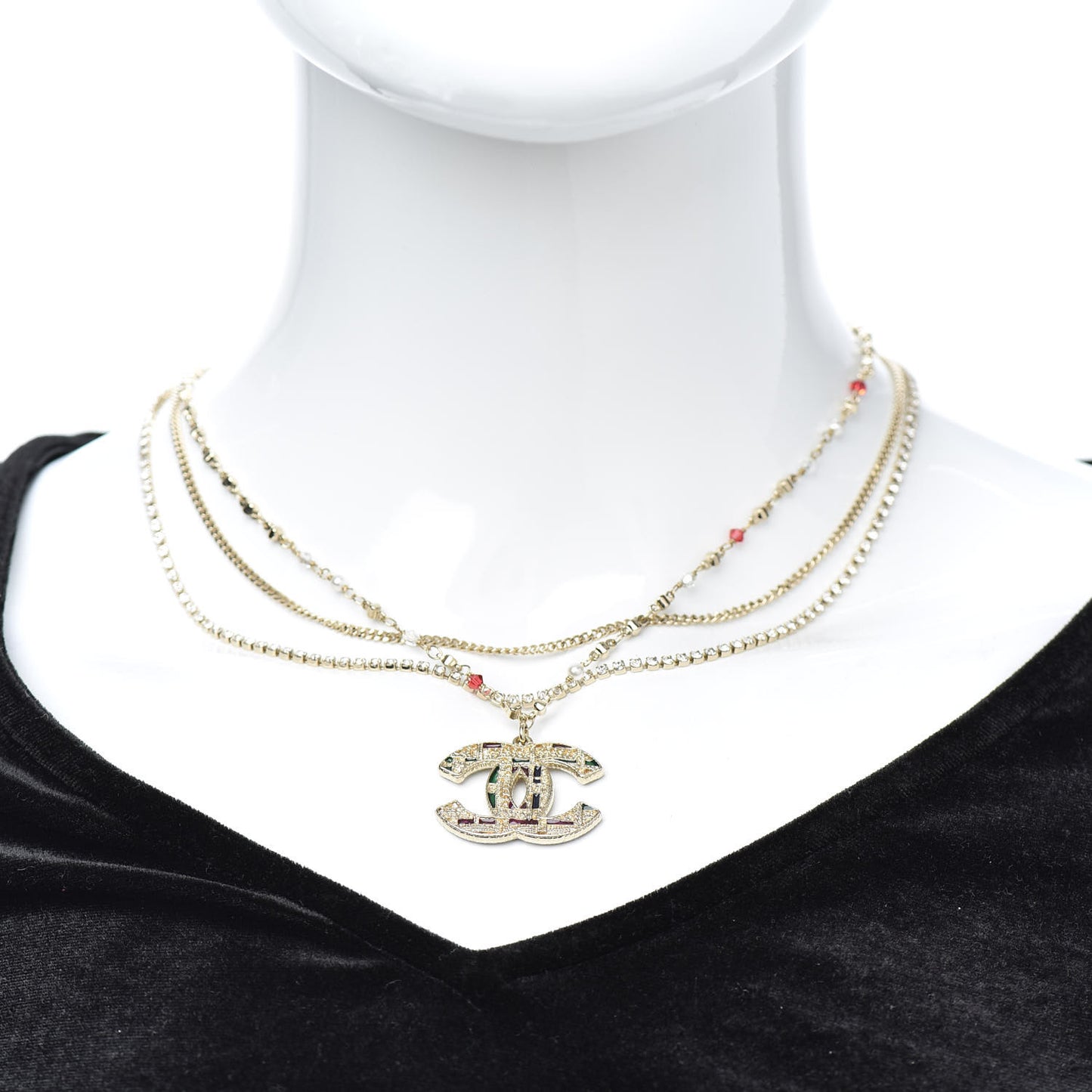 Pearl Large CC Pendant Necklace Gold Green Red