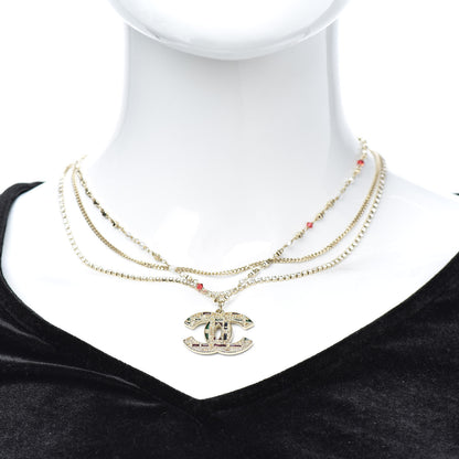 Chanel Pearl Large CC Pendant Necklace Gold Green Red 2 of 4