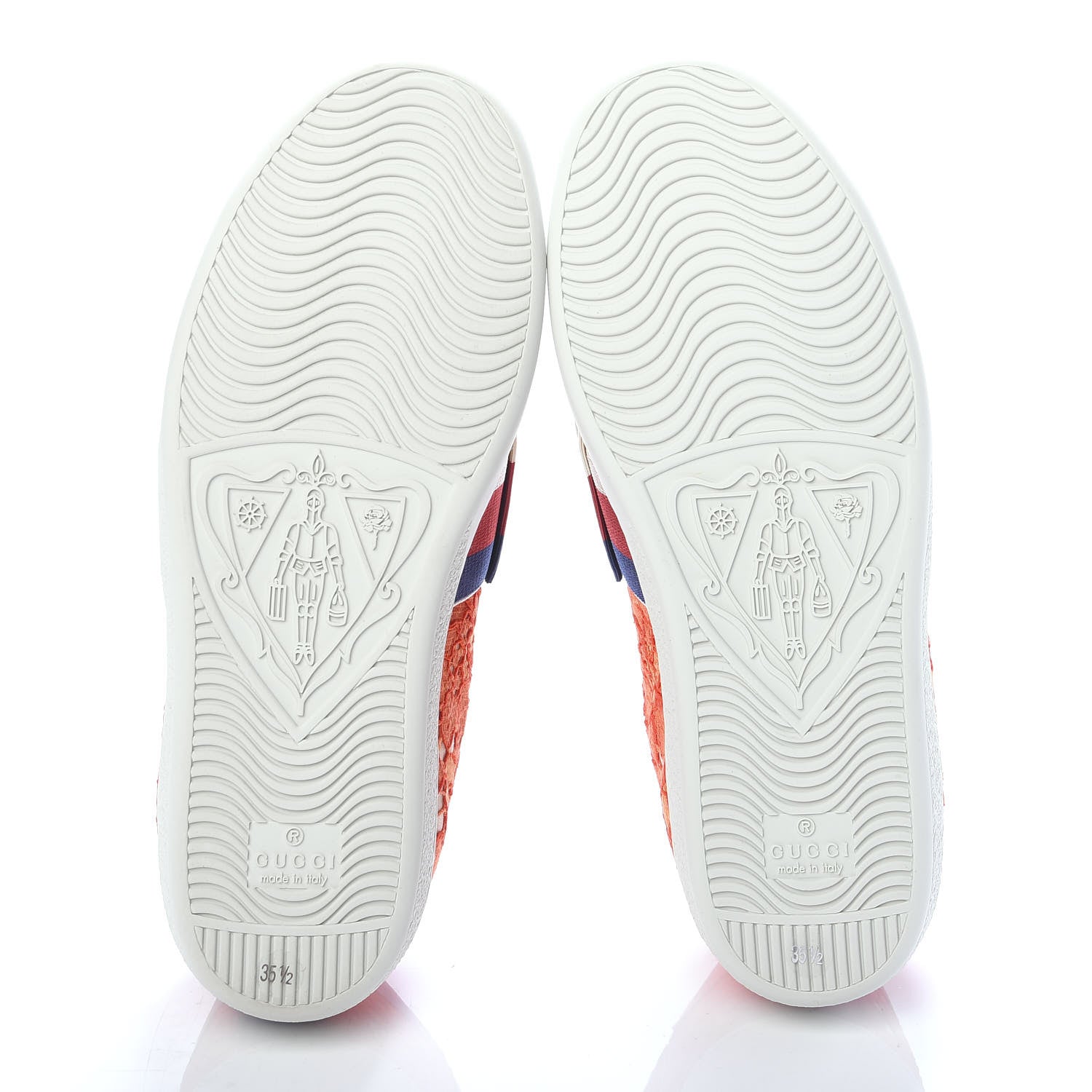 Gucci Lace Crystal Sylvie Web Flower Leaf Womens Ace Sneakers 35.5 Hot Orange Tan Beige 5 of 9
