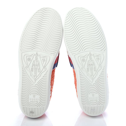 Gucci Lace Crystal Sylvie Web Flower Leaf Womens Ace Sneakers 35.5 Hot Orange Tan Beige 5 of 9