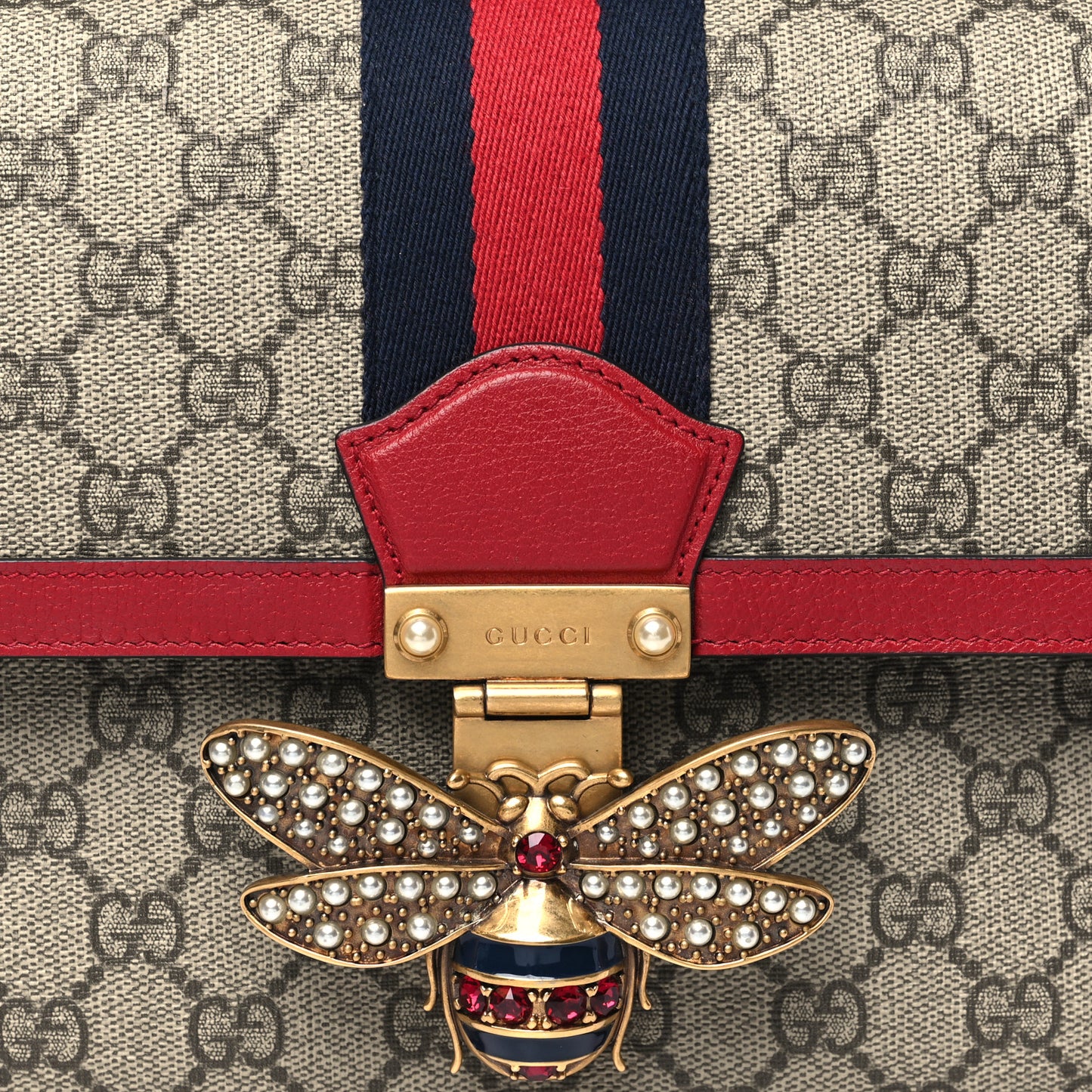 GG Supreme Monogram Medium Queen Margaret Shoulder Bag Red