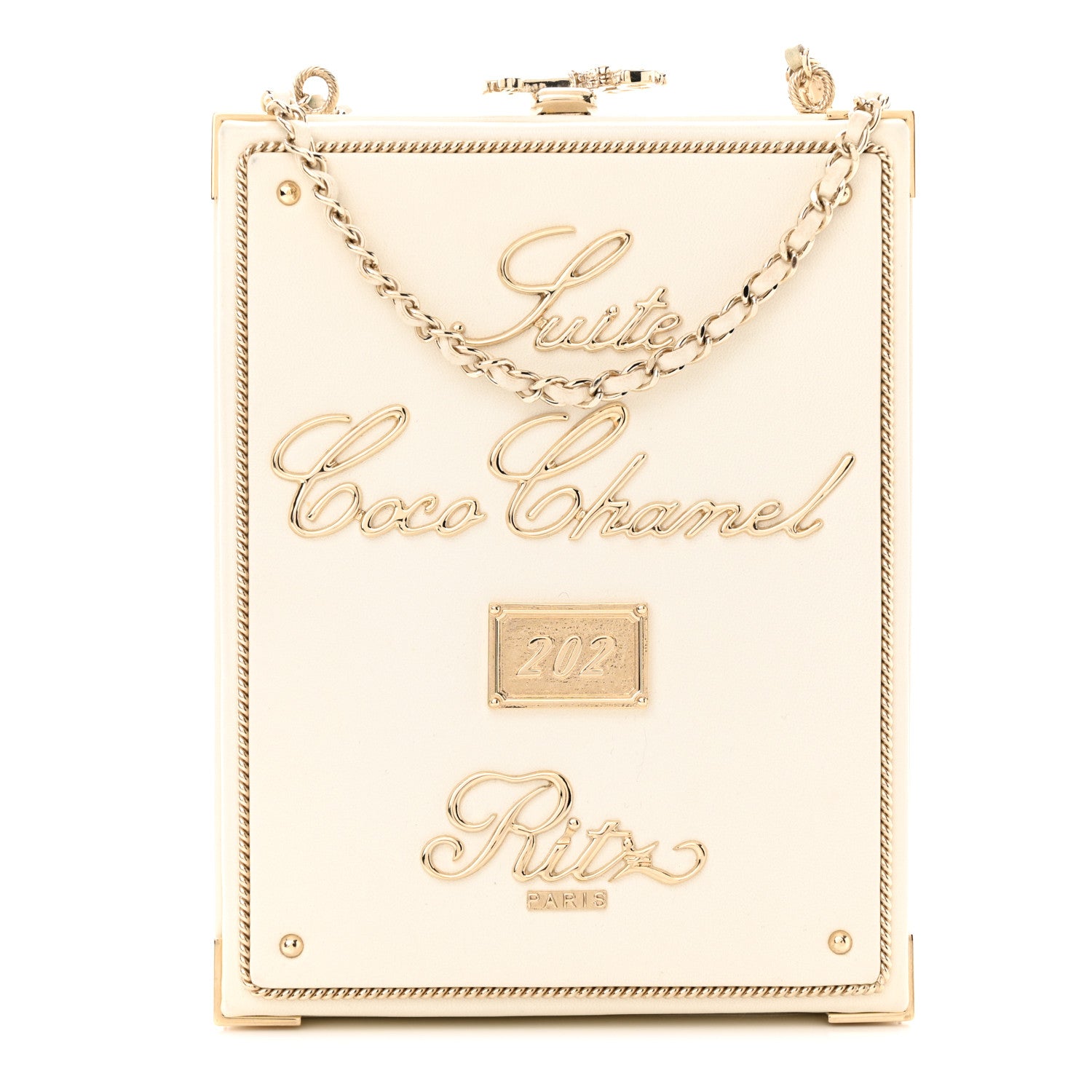 Chanel Lambskin Room Card Minaudiere Evening Bag White Gold 1 of 12