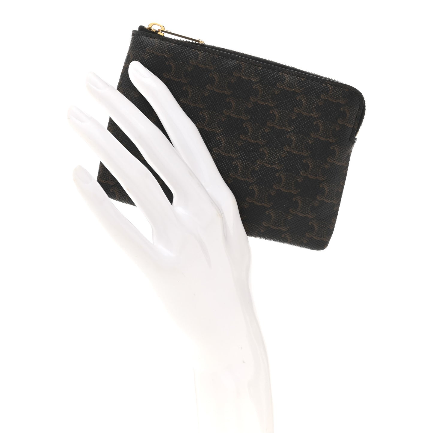 Triomphe Canvas Coin and Card Pouch With Hook Black
