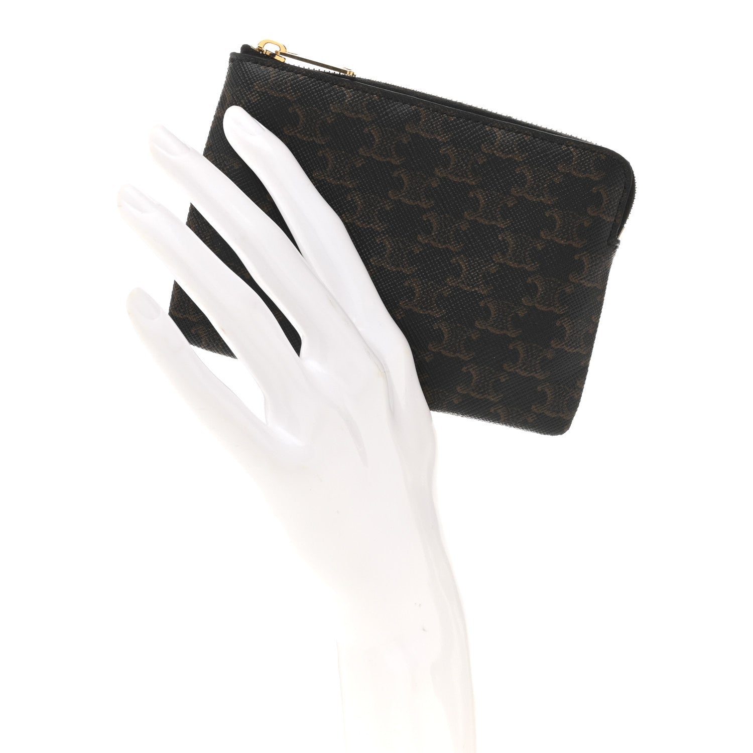 Celine Triomphe Canvas Coin and Card Pouch With Hook Black 2 of 10