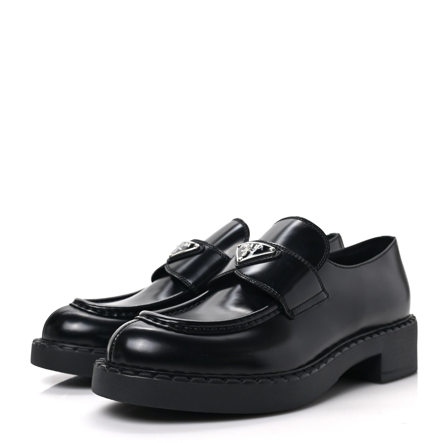 Prada Spazzolato Metal Triangle Logo 50mm Loafers 39.5 Black 3 of 8