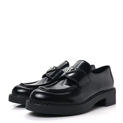 Prada Spazzolato Metal Triangle Logo 50mm Loafers 39.5 Black 3 of 8