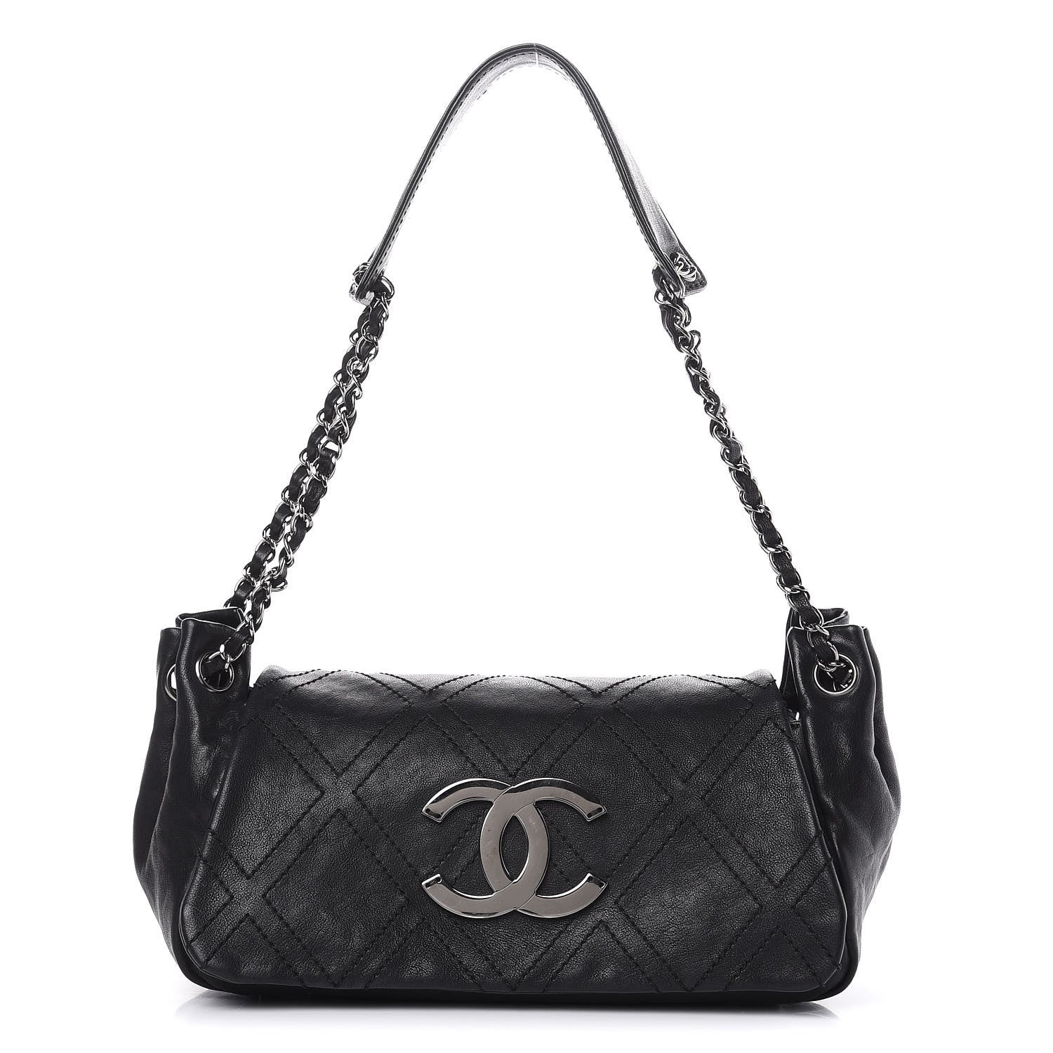 Chanel Calfskin Diamond Stitch Accordion Flap Black 1 of 14