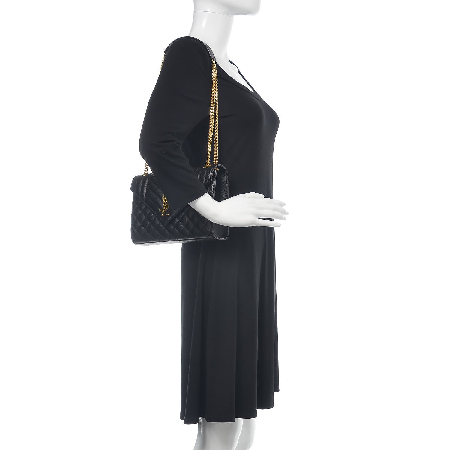 Saint Laurent Grain De Poudre Textured Mixed Matelasse Triquilt Medium Monogram Satchel Black 2 of 9