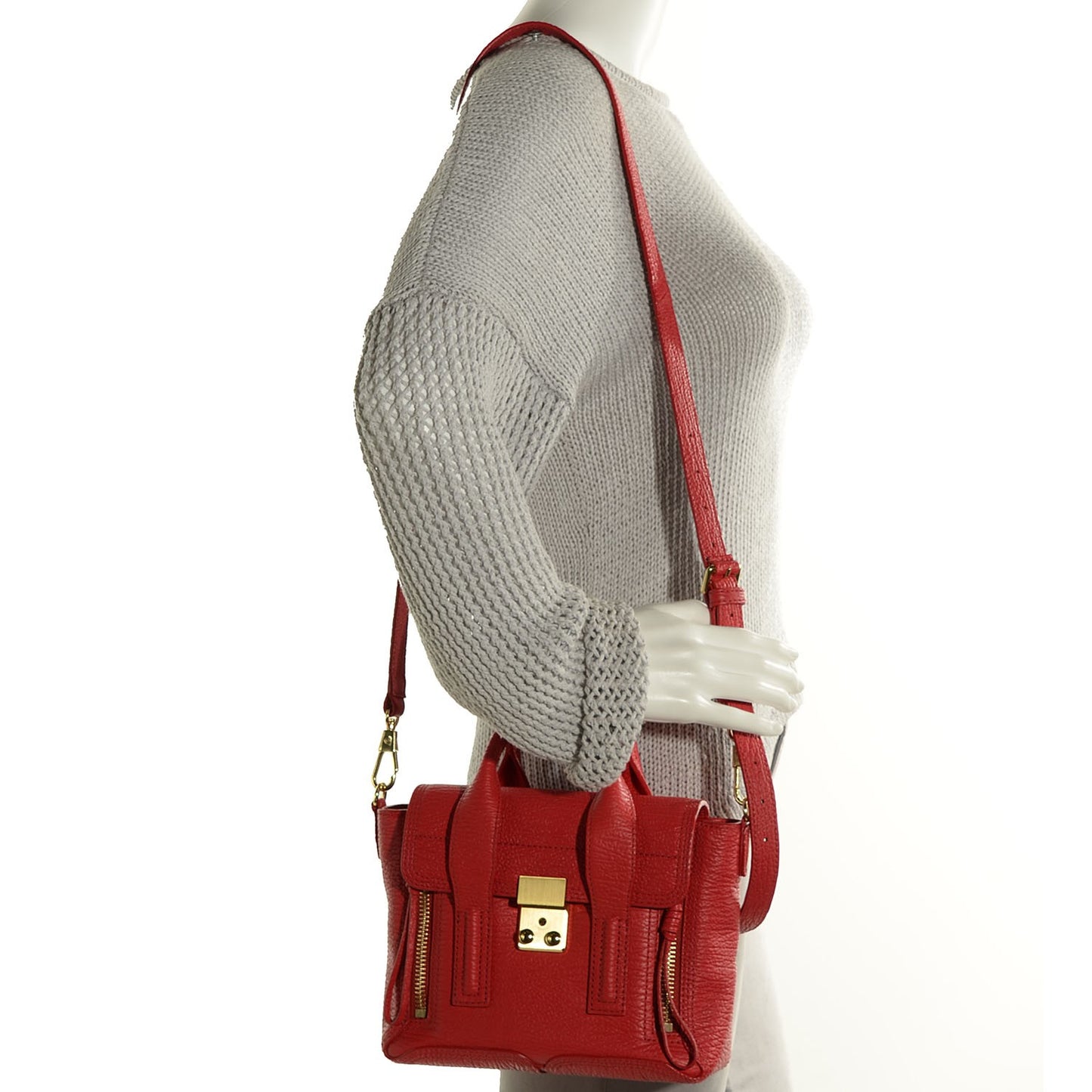3.1 Textured Calfskin Mini Pashli Satchel Red