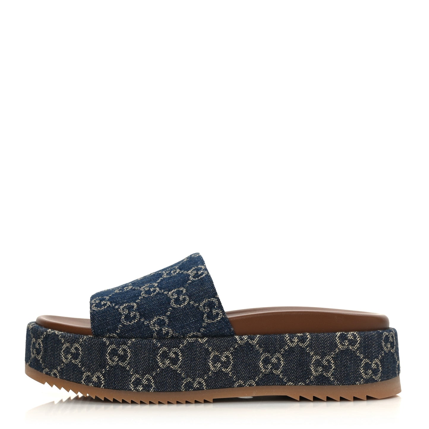New Denim GG Monogram Angelina Platform 55mm Slide Sandals 39 Blue Tea