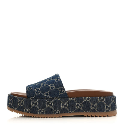 Gucci New Denim GG Monogram Angelina Platform 55mm Slide Sandals 39 Blue Tea 1 of 8