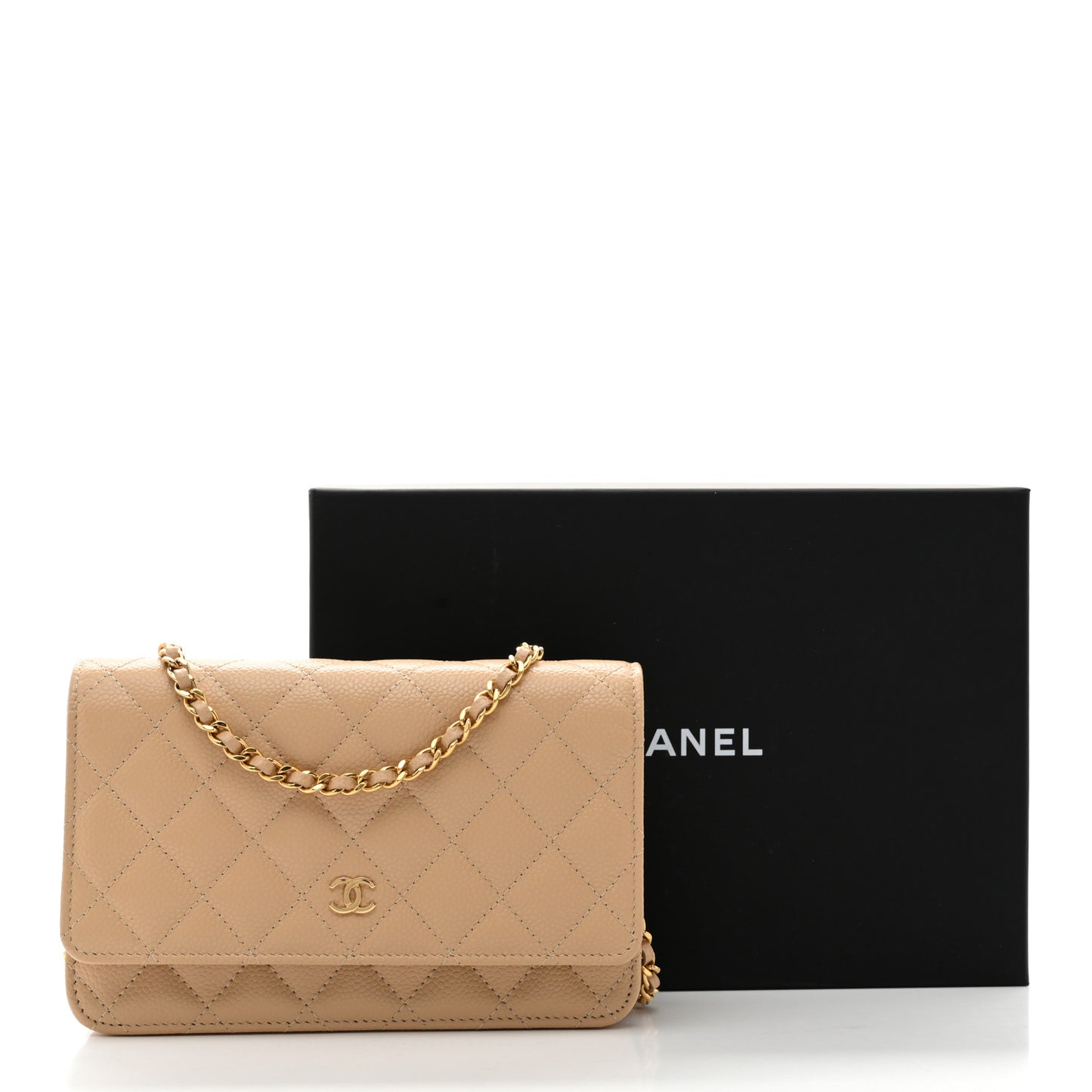 Caviar Quilted Wallet on Chain WOC Beige