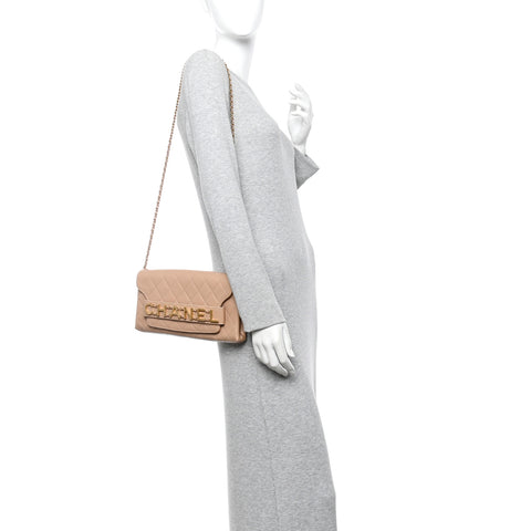 Calfskin Quilted Enchained Clutch Beige