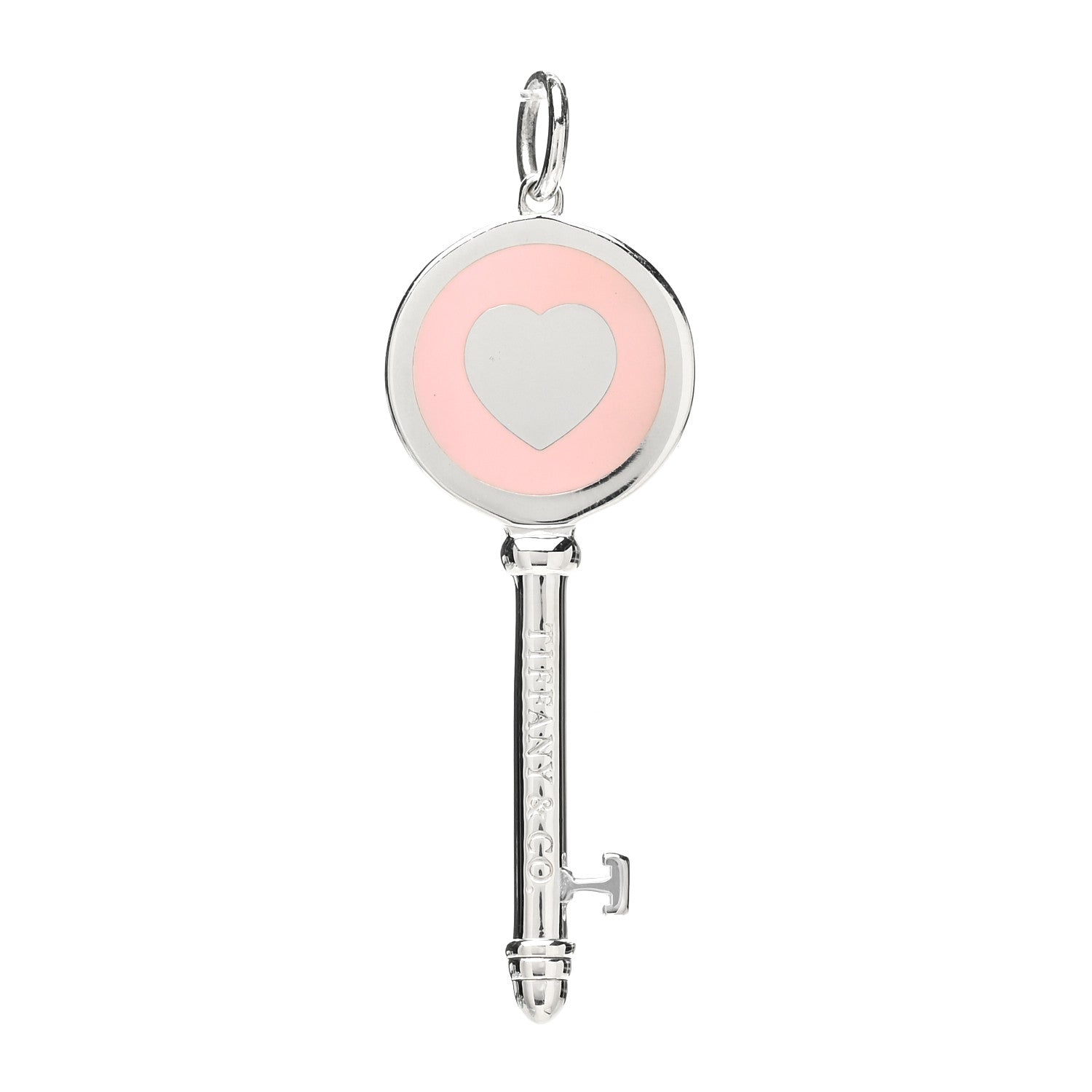 Tiffany Sterling Silver Enamel Keys Heart Key Pendant Pink 1 of 4