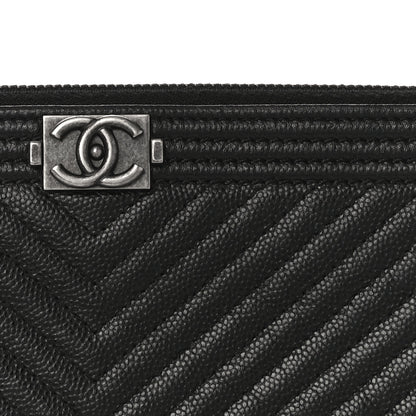 Chanel Caviar Chevron Quilted Small Zipped Boy Pouch Black 9 of 12