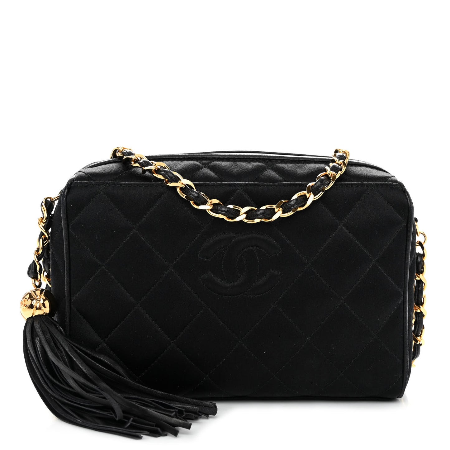 Satin Quilted Tassel Camera Case Black