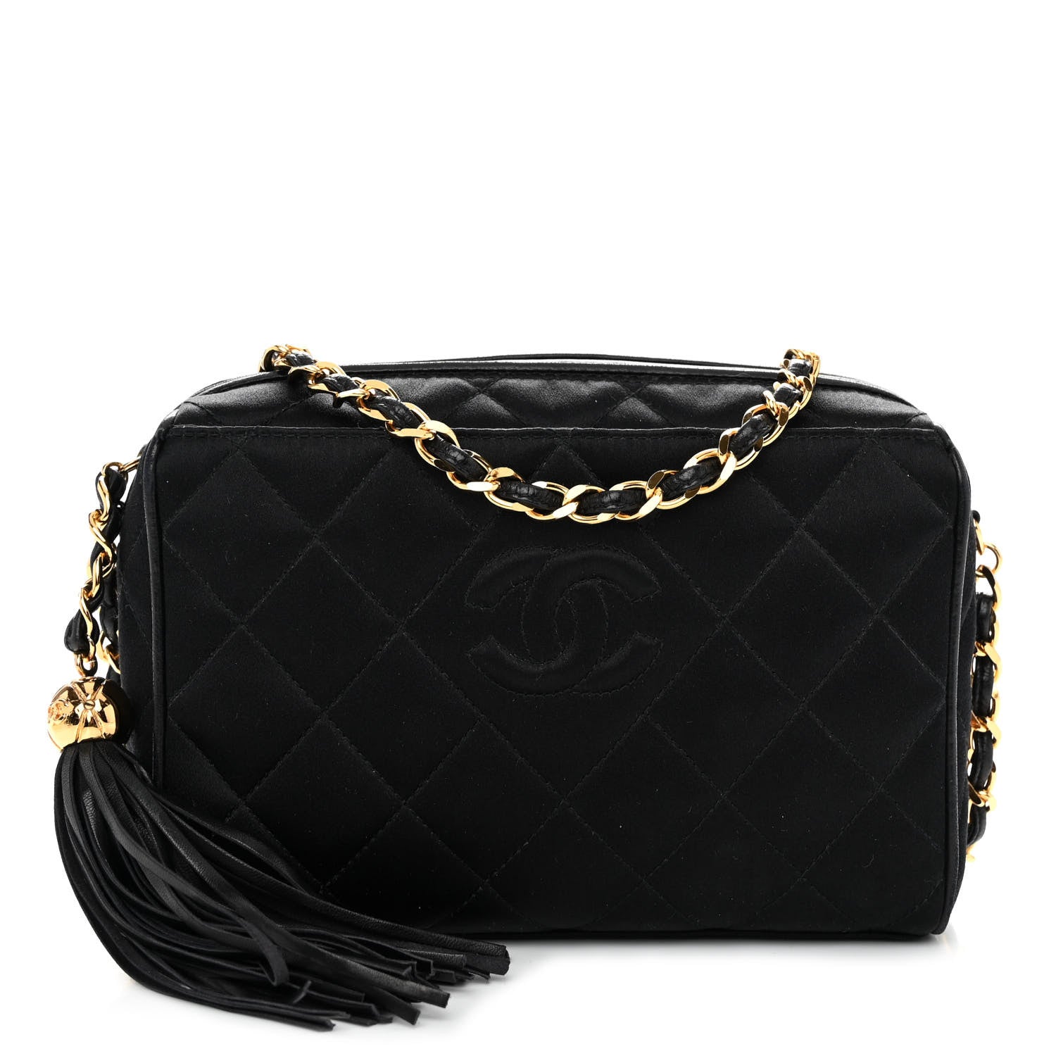 Chanel Satin Quilted Tassel Camera Case Black 1 of 12