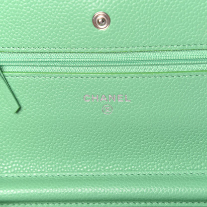 Chanel Caviar Chevron Quilted Wallet On Chain WOC Green 6 of 11
