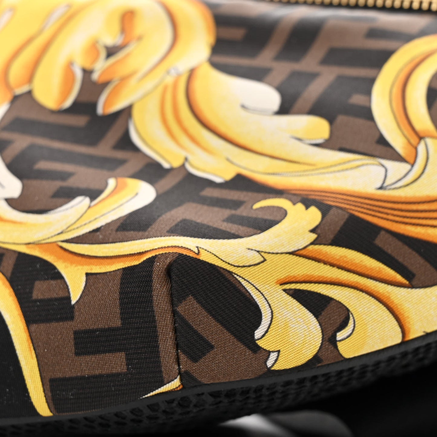 X VERSACE Nylon Cuoio Romano Fendace FF Baroque Belt Bag Black Gold