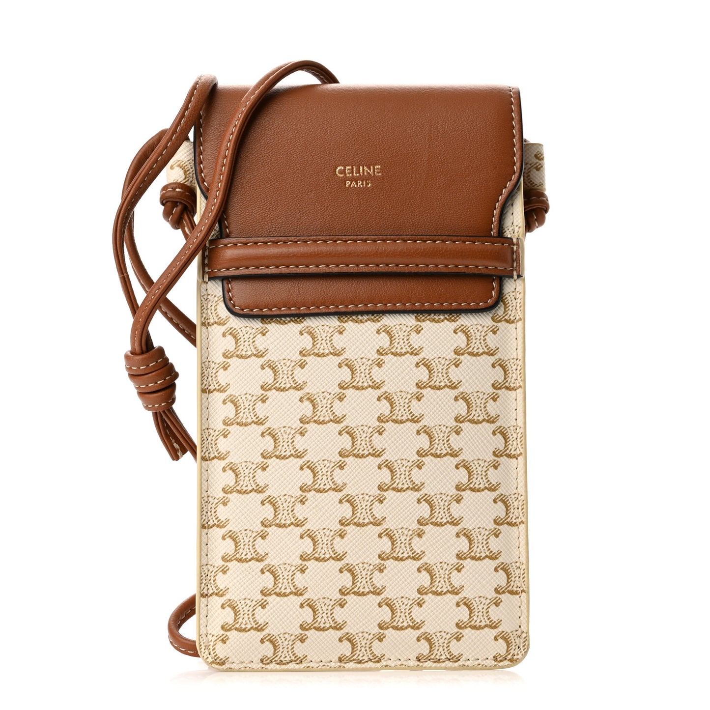 Triomphe Canvas Lambskin Phone Pouch With Flap White Tan