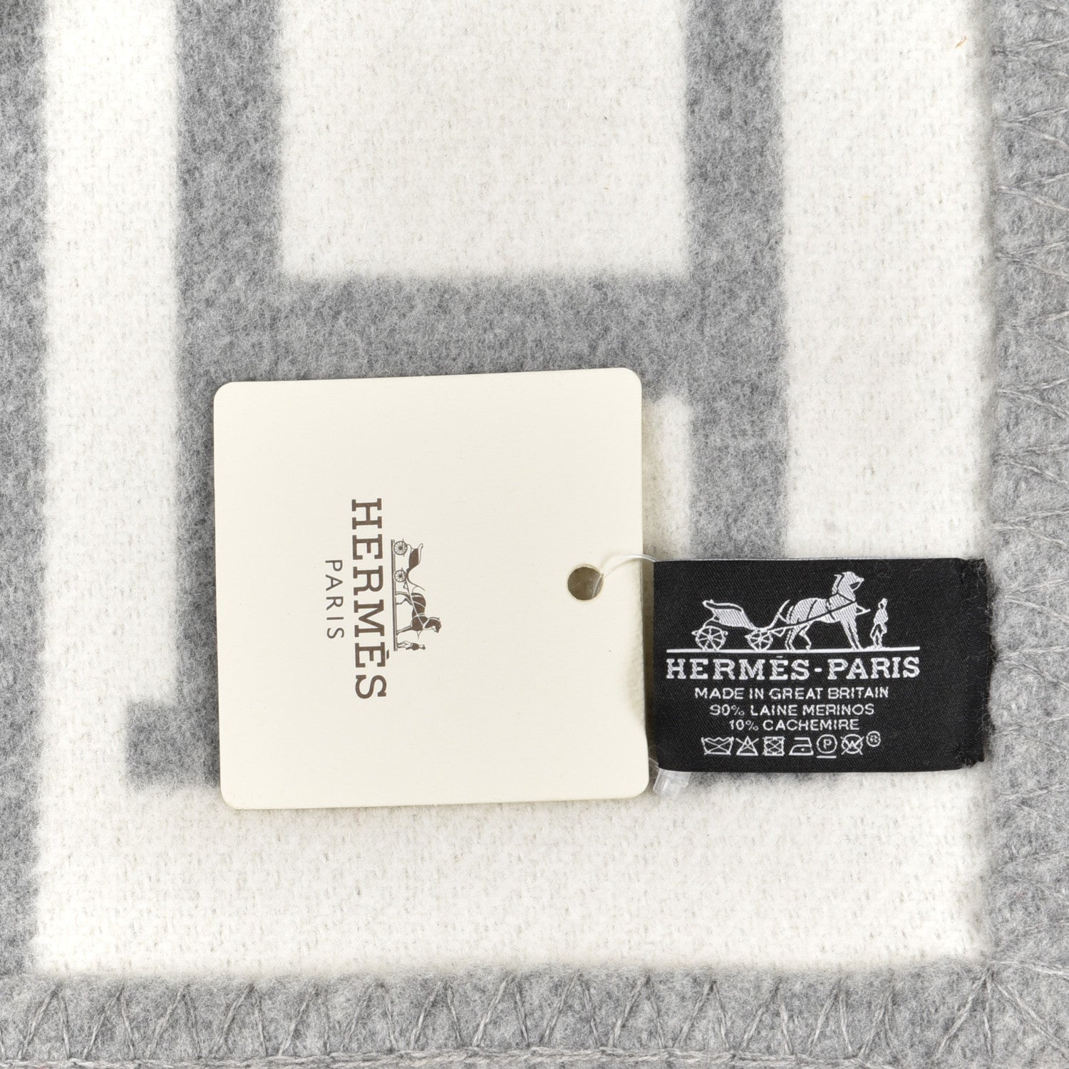 Hermes Wool Cashmere Avalon III Blanket Ecru Gris Clair 3 of 3