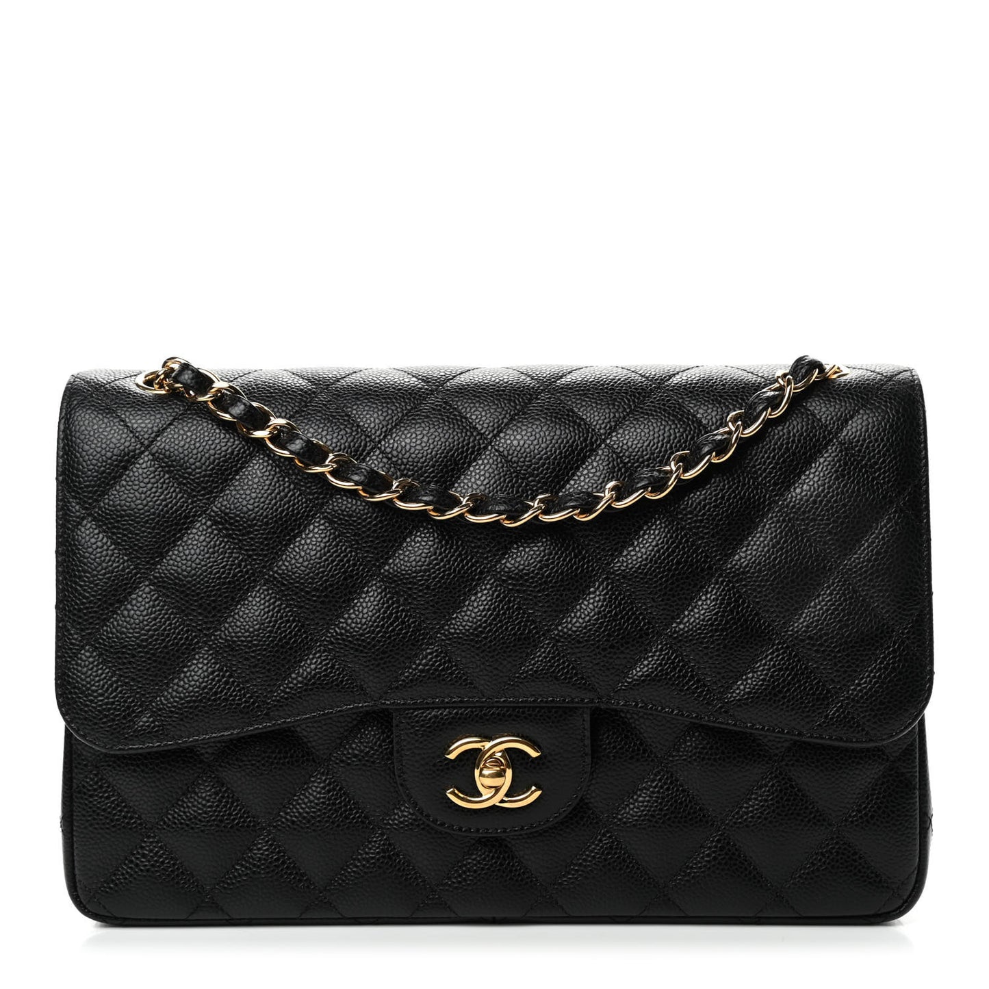 Caviar Quilted Jumbo Double Flap Black