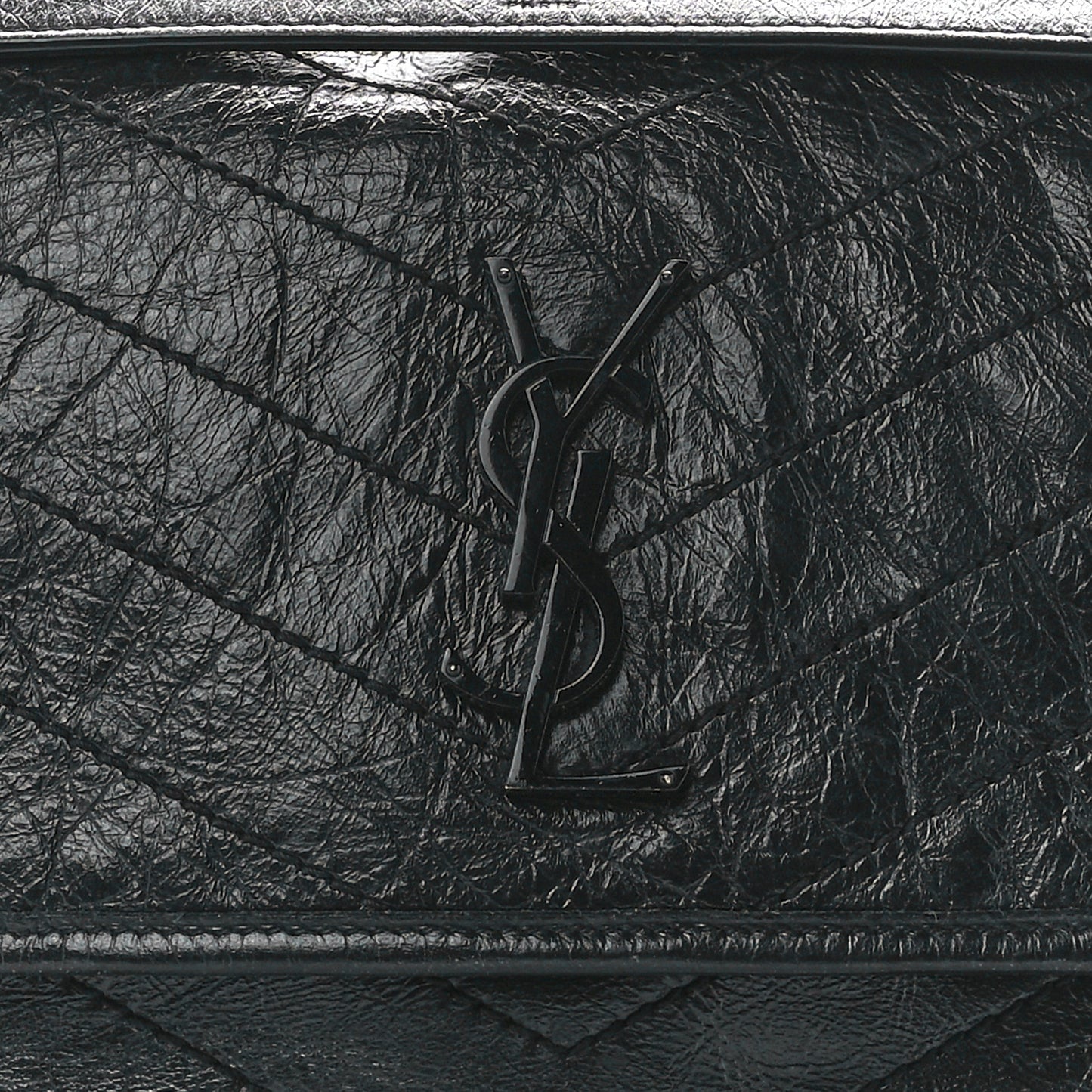 Crinkled Calfskin Matelasse Monogram Medium Niki Chain Satchel Black