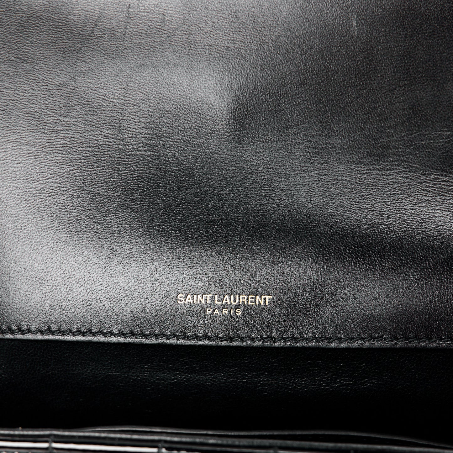 SAINT LAURENT Patent Matelasse Monogram Large Vicky Chain Bag Black