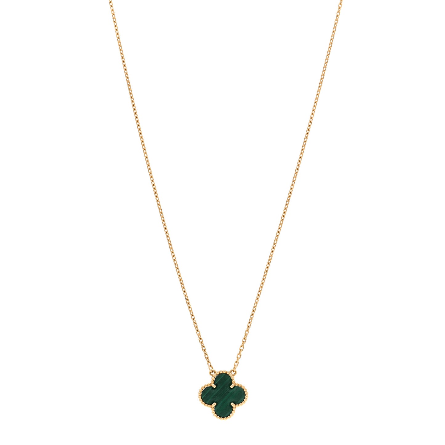 18K Yellow Gold Malachite Vintage Alhambra Pendant Necklace